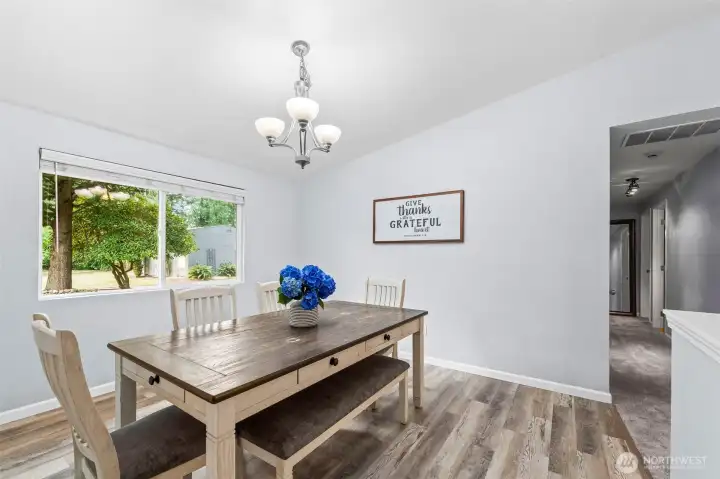 Formal dining room with beautiful backyard views