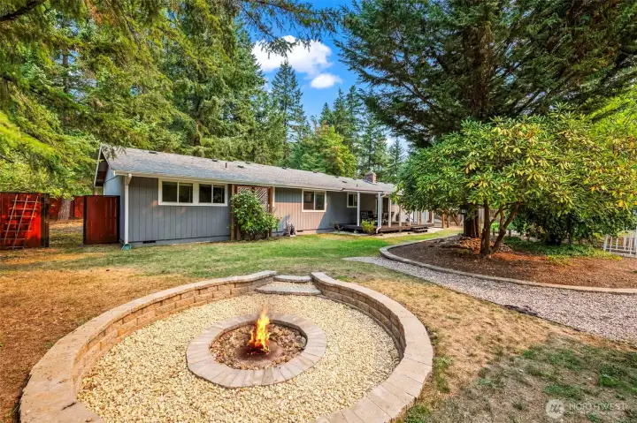 Great fire pit in backyard