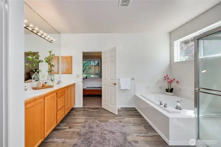 Two sinks and a ton of storage.