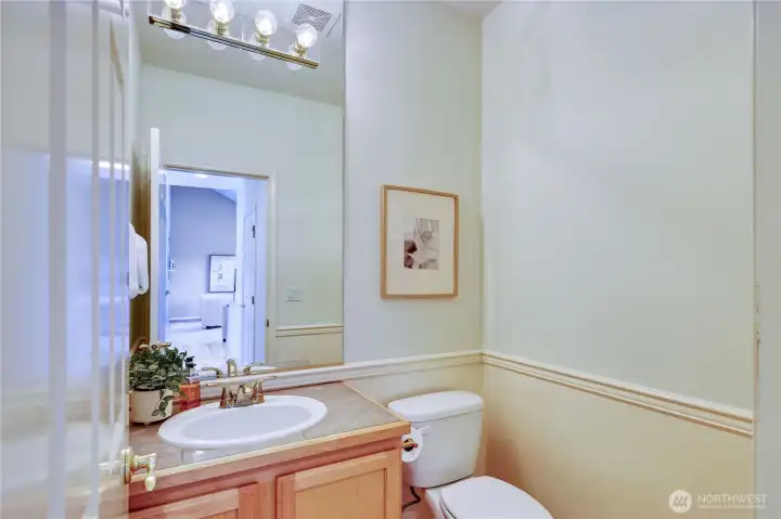 The half bath on the main level is perfect for visiting guests.