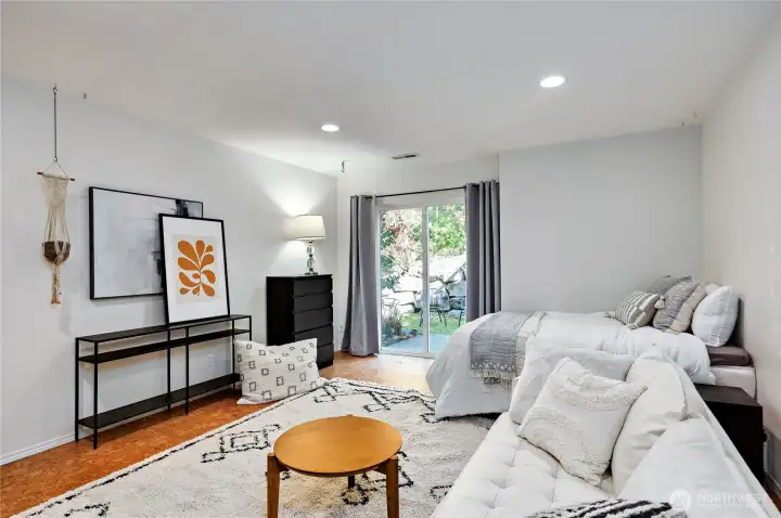 The fourth bedroom has been used as a teen studio/bedroom! The flex space could be a large bonus room, guest studio... you decide. Slider to private patio!