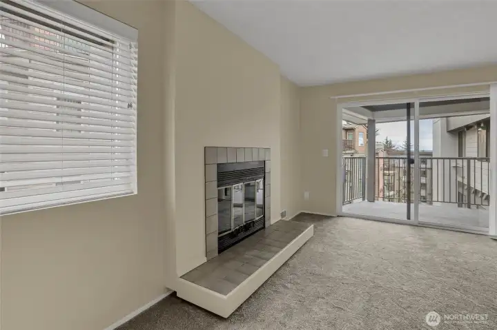 Living Room with Wood Fireplace