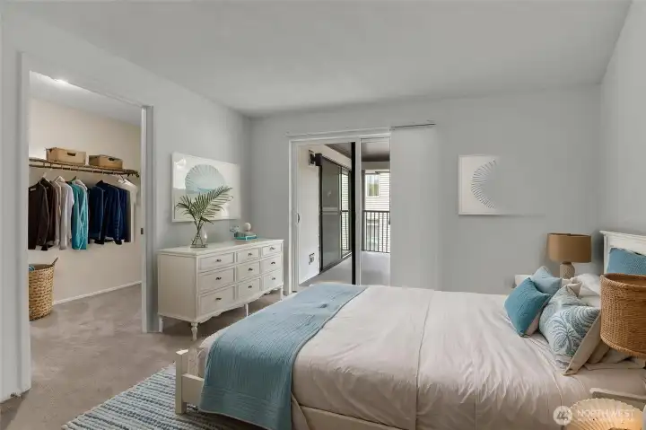 Virtually staged Bedroom with walk in closet