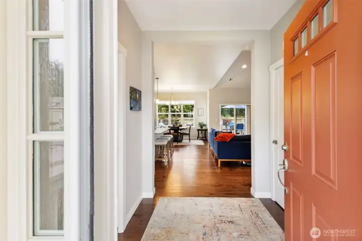 Gleaming engineered hardwood floors are warm and inviting as you enter this truly special home. Custom laquered millwork and doors, and designer colors and lighting thoughout, ensure long-lasting beauty.