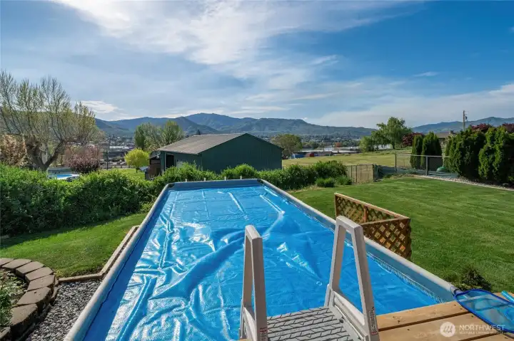 From pool looking to mountains