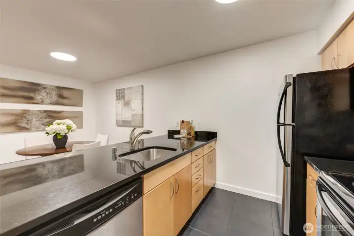 Another view of the kitchen looking into the dining room.
