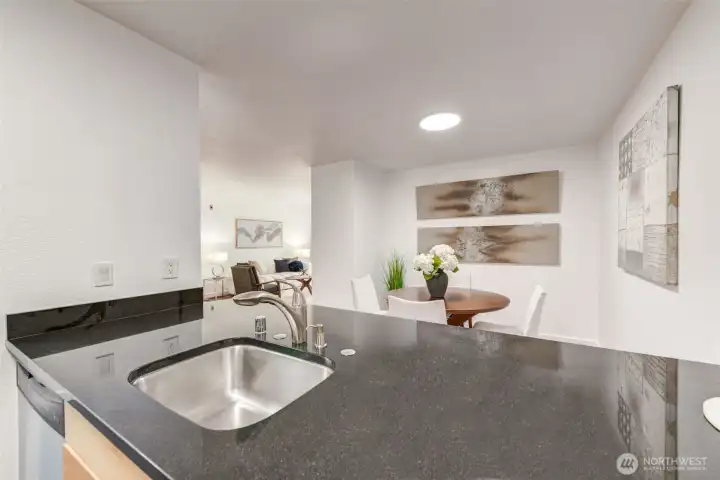 Nice counter space, also doubles as a breakfast bar.