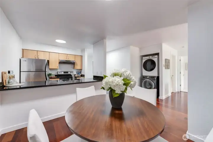Add bar stools at the counter for extra seating.