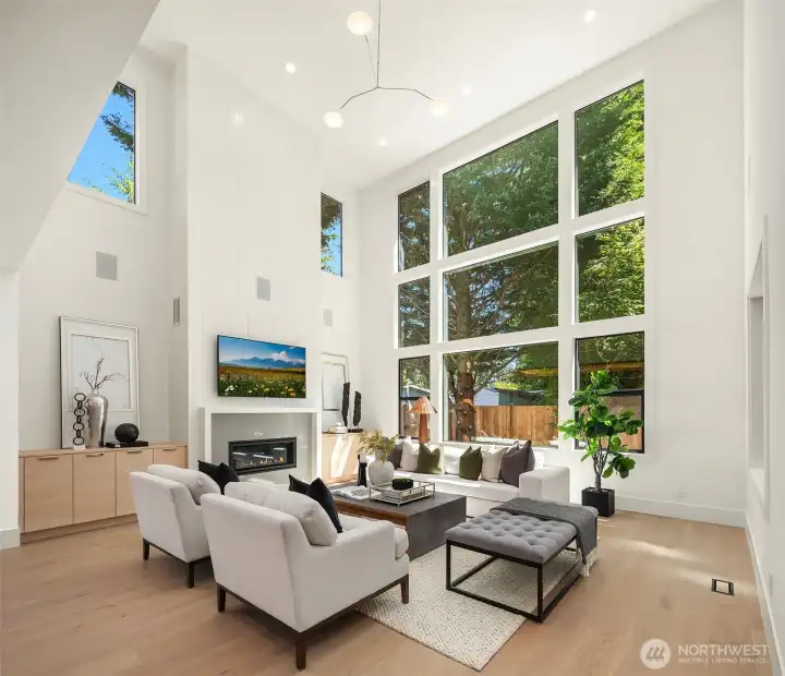 2 story great room that overlooks the private backyard
