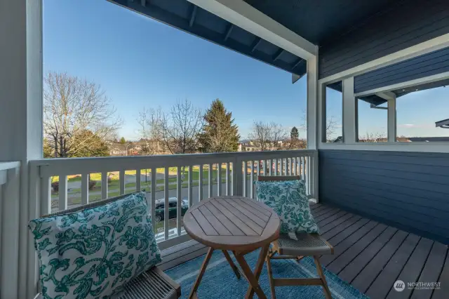 One of two covered decks overlooking the community park.