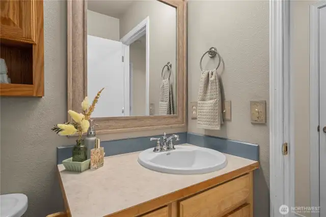 Upstairs hall bathroom with lots of counter space.