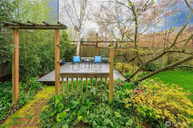 Amazing fully fenced backyard with garden space and multi-level deck.
