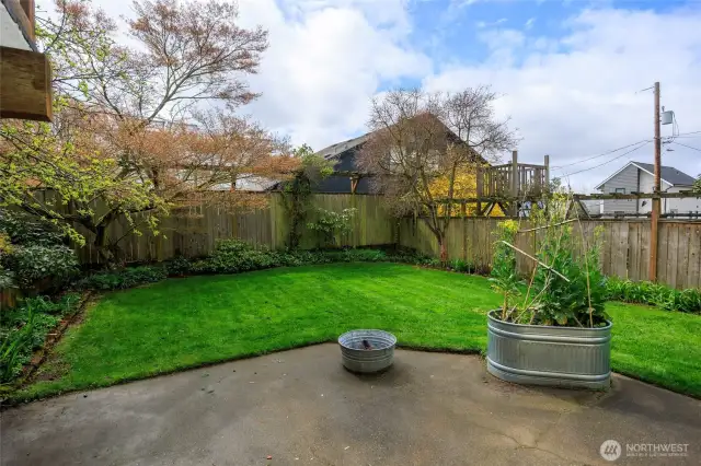 Amazing fully fenced backyard with garden space and multi-level deck.