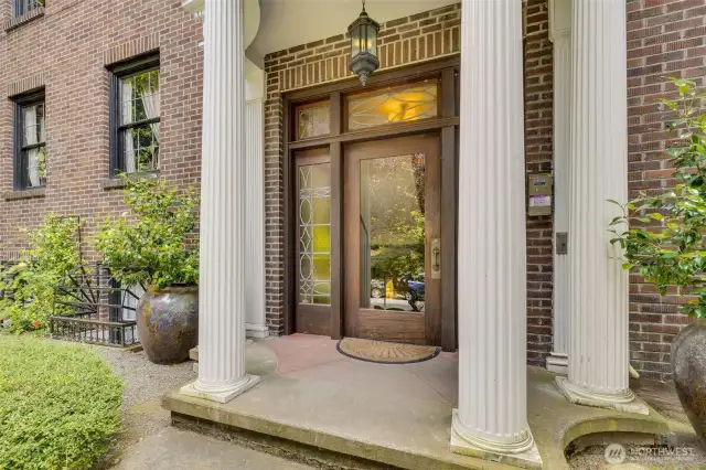Columns, Leaded Glass windows & entrance