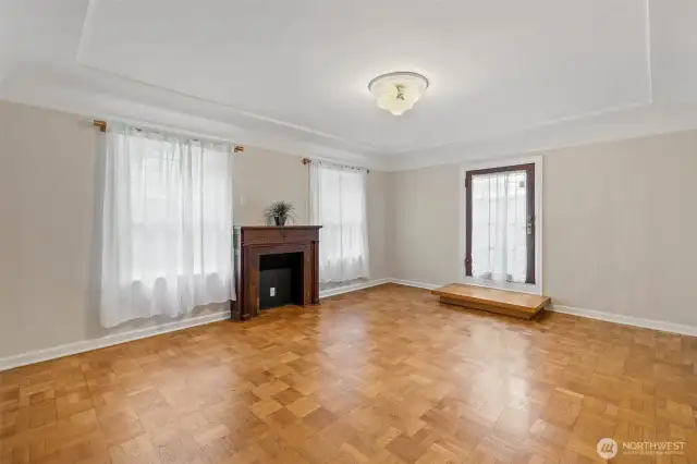 Living Room with Wall of windows & Fireplace hearth
