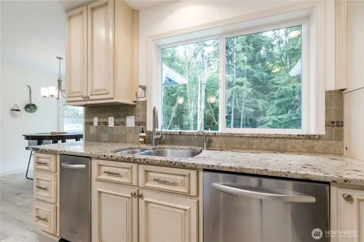 Take in the view of your gorgeous back yard from the kitchen window. Note the instant hot water dispenser!