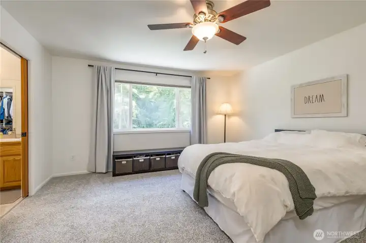 Spacious primary suite with private bath. New carpets and interior paint in 2023.