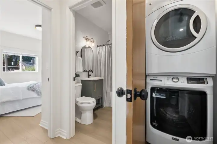 Stacking washer dryer in MIL hallway. This unit is on a separate electrical meter.