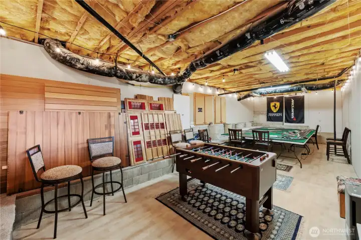 Full-height basement space ideal for hobbies, crafts, storage, or projects.