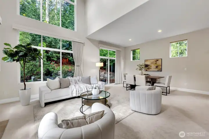 Soaring ceilings and large windows let in abundant light
