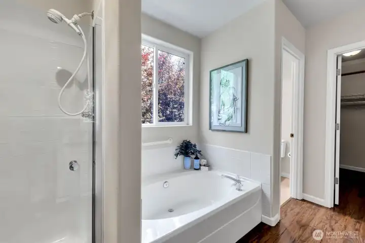 Five piece ensuite bath attached to primary bedroom