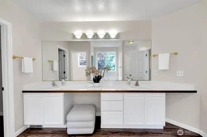 Dual vanity and tons of counter space in primary bathroom