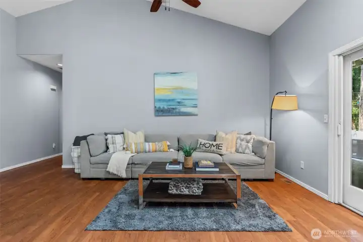 family room with access to back yard