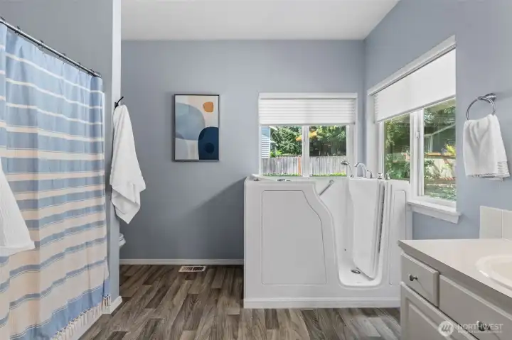 primary bathroom with walk-in tub