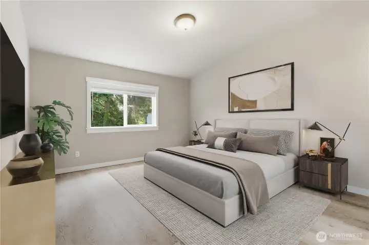 Virtually staged primary. Room for a small office in one of the corners.