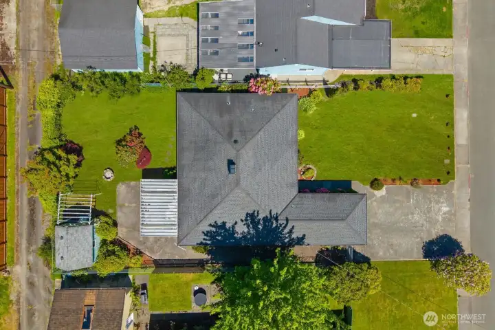 A large lot set off the street while allowing a spacious backyard.