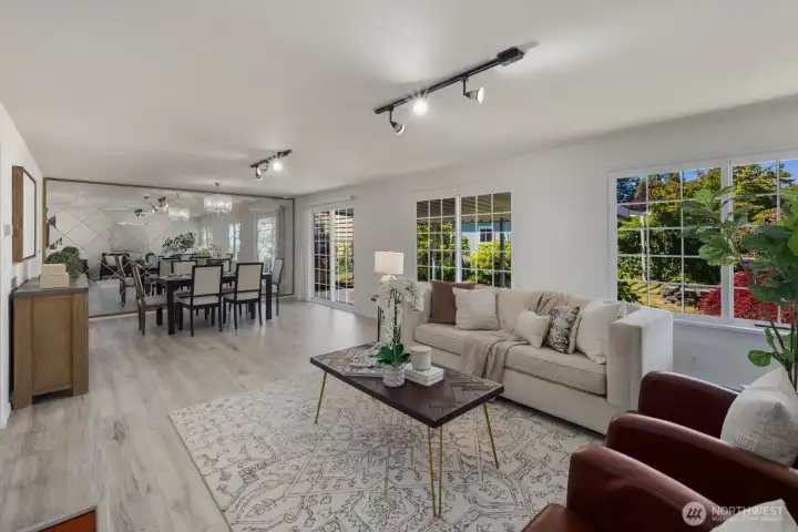 The living to dining space is perfect for entertaining.