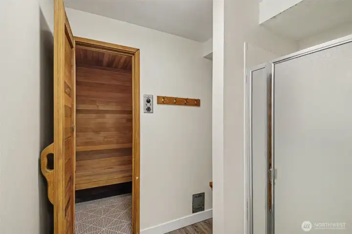 Sauna entrance with shower