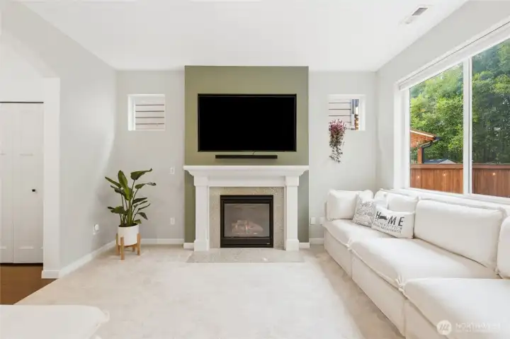 Gather around the cozy gas fireplace and enjoy the natural beauty just outside your window. Gather around the cozy gas fireplace and enjoy the natural beauty just outside your window.