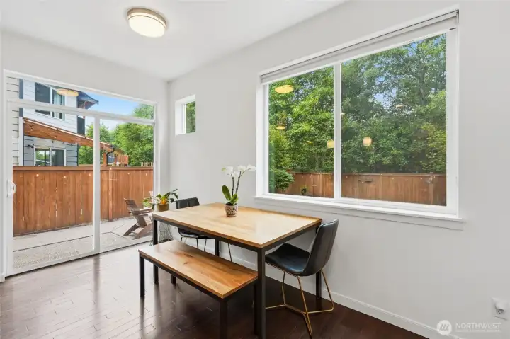 Enjoy every meal with peaceful greenbelt views and easy access to the backyard patio for effortless indoor-outdoor living. Enjoy every meal with peaceful greenbelt views and easy access to the backyard patio for effortless indoor-outdoor living.