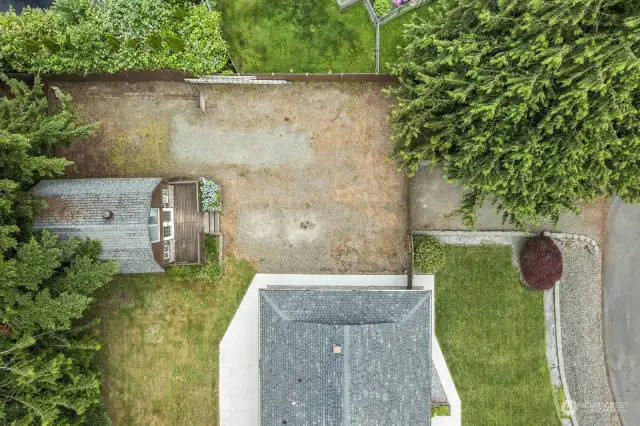 Aerial view showing the parking on the east side of the home