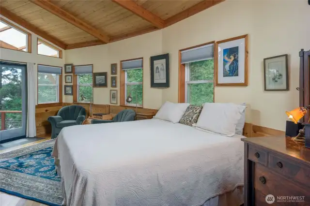 Primary bedroom, main house, with door to deck