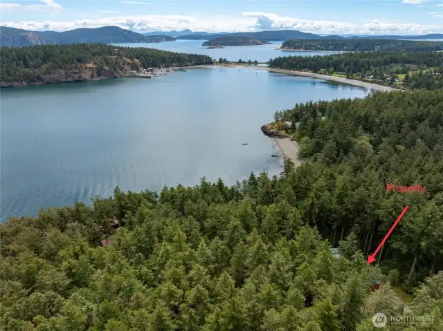 Aerial looking southeast toward Spencer's Landing Marina