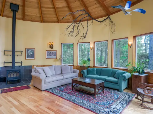 Living room, wood stove