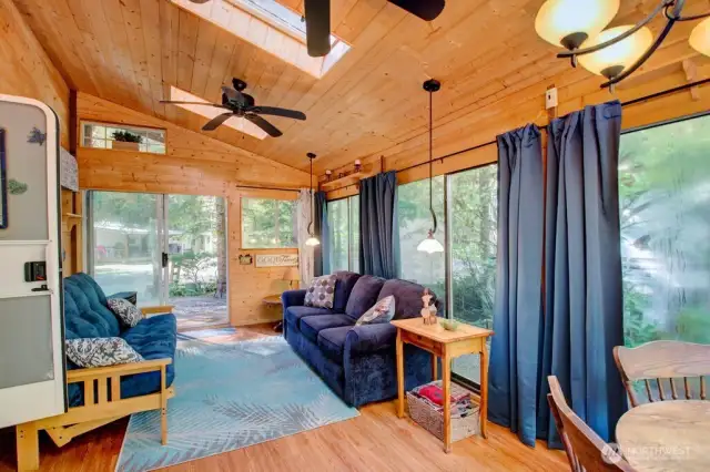 Ceiling fans on gorgeous wood paneling