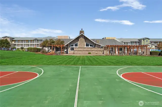 Large manicured lawn at community clubhouse