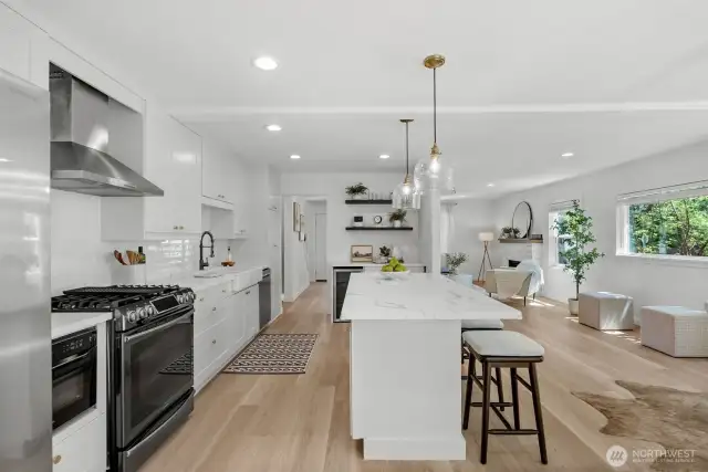 Stainless steel appliances bring a modern touch to this beautifully updated space.