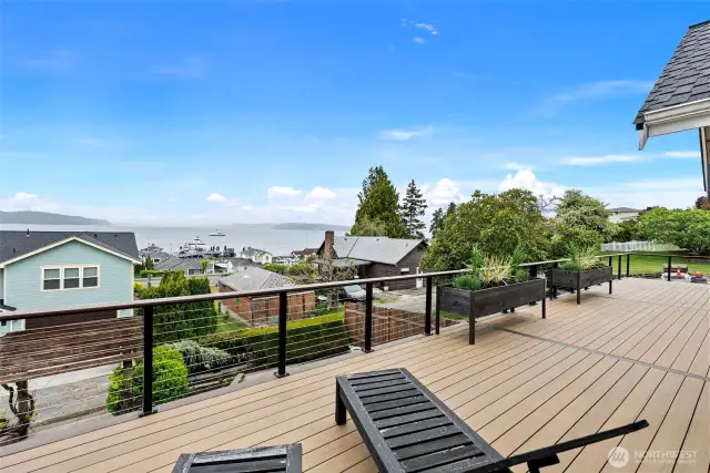 Massive 600+ sq ft deck overlooking the Sound and Olympics