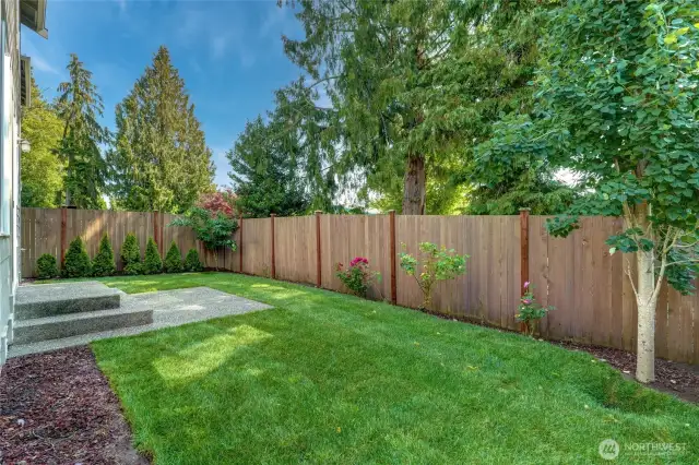 Private, fenced backyard.