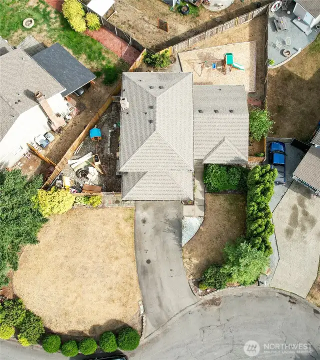 Top down view shows three separate yard areas