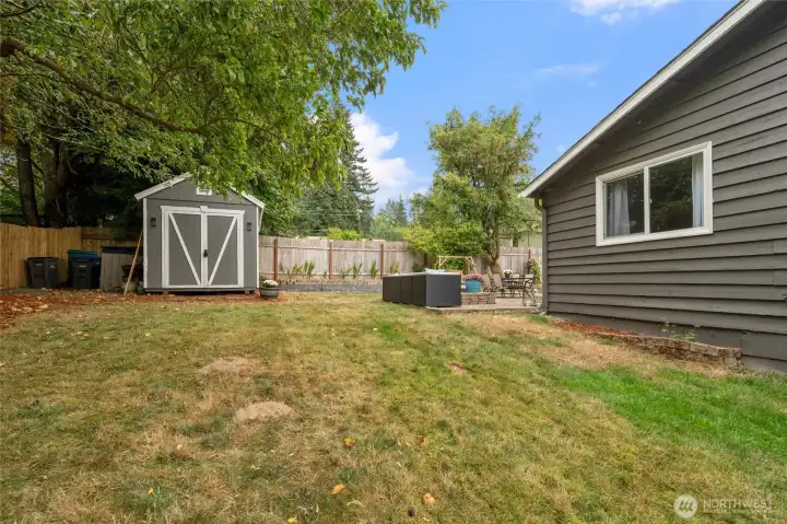 Backyard and storage shed