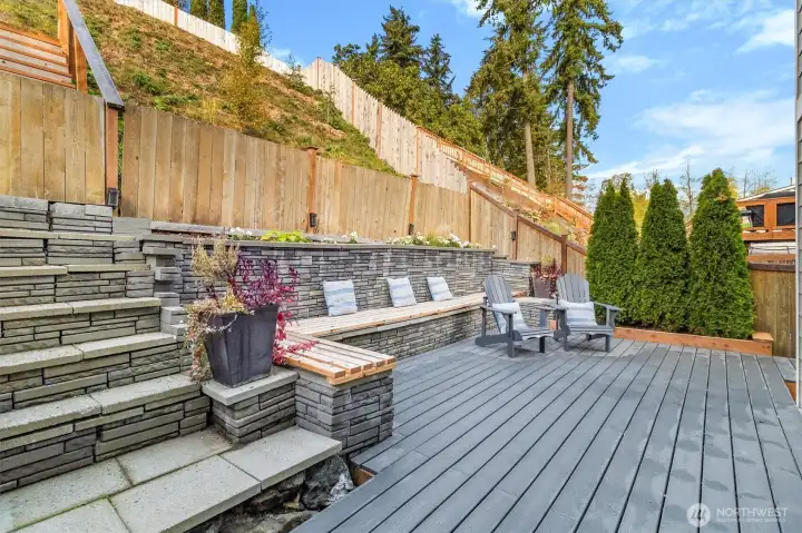 Back deck area offers very minimal yard work and more time to play. Turf dog run off to the right mid image
