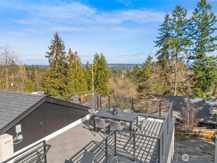 Wonderful easterly views of the Cascade Mountains from primary suite and rooftop deck.