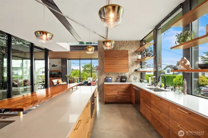 Enjoy plenty of cabinet space plus open shelving for plants, storage and display