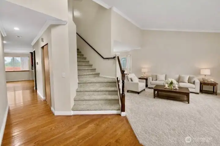 Virtually staged. Step inside to a bright and welcoming entry.