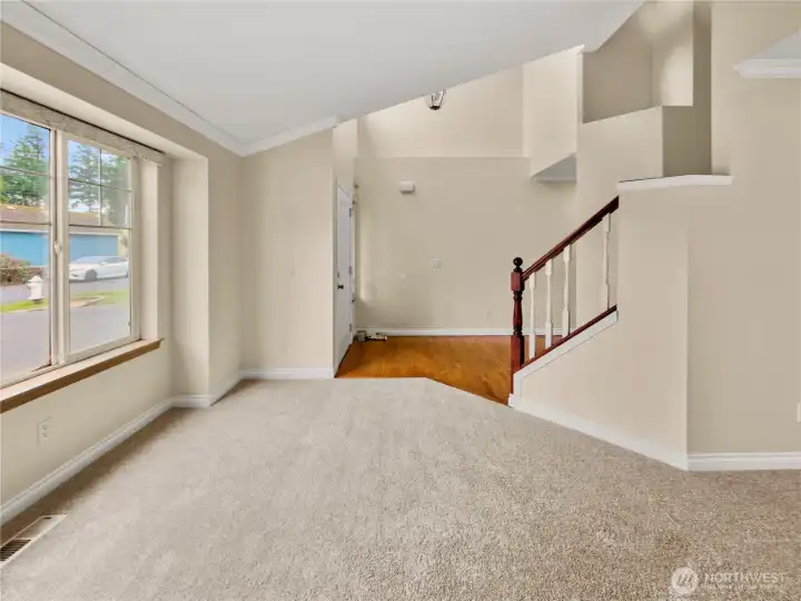 Vaulted ceilings create an open, airy atmosphere.